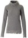 Marni Raw-cut Edge High Neck Long Sleeved Sweater In Clear Blue