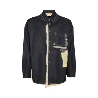 Pre-owned Marni Raw Knit Denim Shirt 'blue/black' | Men's Size 52