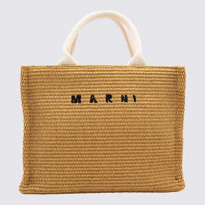 Marni Raw Sienna Cotton Tote In Brown