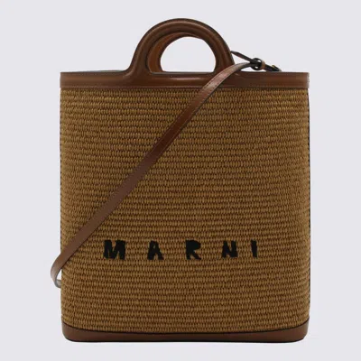 Marni Raw Sienna Raffia Crossbody Bag In Brown