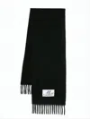 Marni Rectangular Black Alpaca Blend Scarf With Fringed Ends In Black