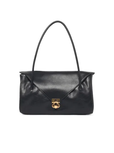 Marni Rectangular Black Calfskin Shoulder Bag With Gold-tone Closure