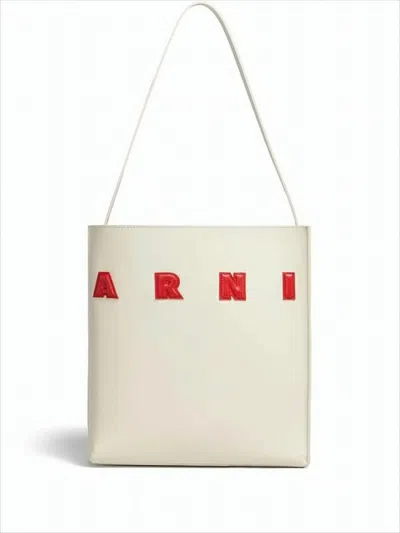 Marni Rectangular Calf Leather Shoulder Bag In White