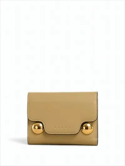 Marni Rectangular Calf Leather Wallet With Gold-tone Accents In White