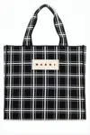 Marni Rectangular Checkered Shoulder Bag With Prominent Patch In White