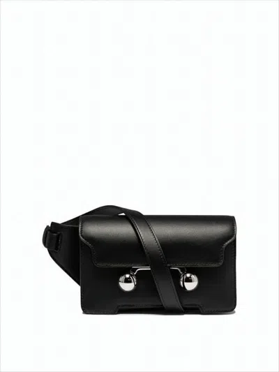 Marni Rectangular Crossbody Bag In Smooth Calf Leather In Black