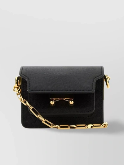 Marni Rectangular Leather Crossbody Bag With Metal Chain Strap In Black
