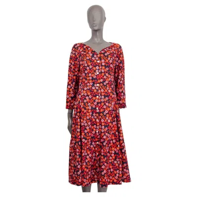 Pre-owned Marni Red & Blue Cotton 2021 Floral Sweetheart Poplin Midi Dress 44 L