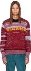 Marni Intarsia-knit-logo Virgin-wool Sweater In Red