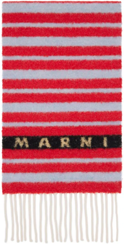 Marni Red & Blue Striped Alpaca Scarf In Str67 Tulip