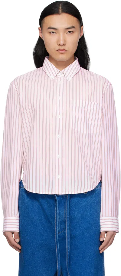 MARNI RED & OFF-WHITE POPLIN STRIPE LONG SLEEVE SHIRT