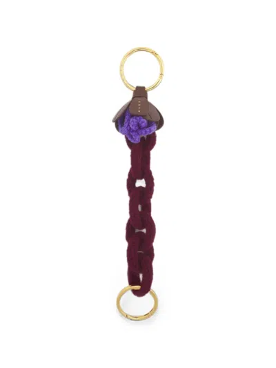 Marni Red And Purple Wool Crochet Keyring In Brown