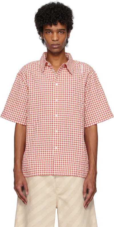 Marni Red & White Gingham Seersucker Shirt In Chr63 Crimson