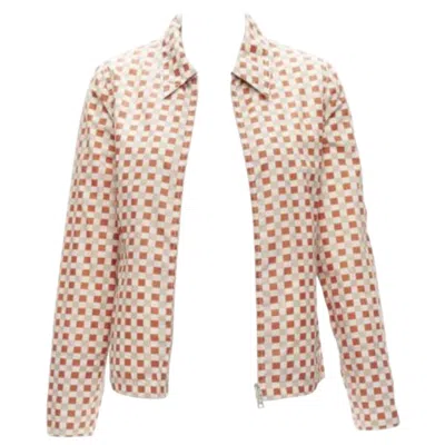 Pre-owned Marni Red Beige Checkerboard Collared Zip Shell Jacket It38 Xs