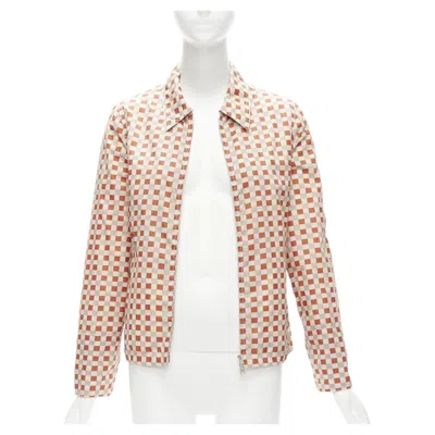 Pre-owned Marni Red Beige Checkerboard Collared Zip Shell Jacket It38 Xs