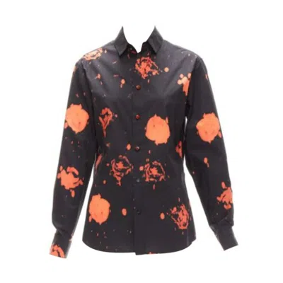 Pre-owned Marni Red Black Splatter Tie Dye Rose Print Cotton Button-up Shirt It38 Xs