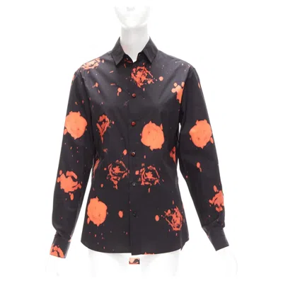 Pre-owned Marni Red Black Splatter Tie Dye Rose Print Cotton Button-up Shirt It38 Xs