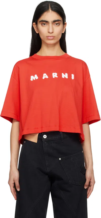 MARNI RED BOXY 'MARNI' SCRIBBLED LOGO T-SHIRT