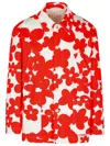 Marni Cotton Jacket With Collared Neck And Floral Pattern In Red