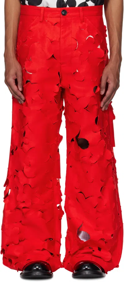 Marni Red Cut-out Cotton Cargo Pants In 00r63 Crimson
