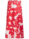 Marni Floral Print A-line Skirt With Belted Waist In Red
