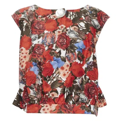 Pre-owned Marni Red Floral Cotton Shell Button Sleeveless Boxy Bubble Vest Top It38 Xs