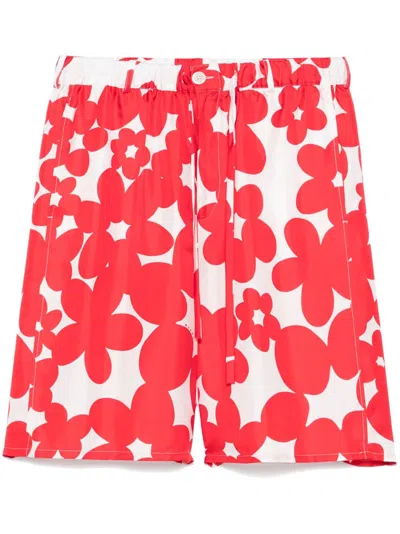 MARNI RED FLORAL-PRINT SHORTS