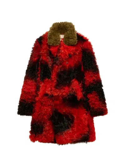 Marni Red Fur Coat With Spots