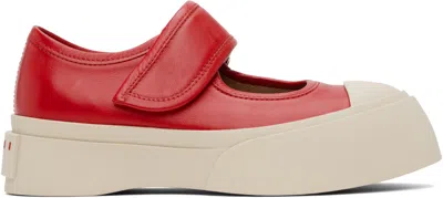 Marni Red Leather Mary Jane Sneakers In 00r63 Crimson