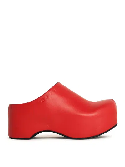 MARNI RED LEATHER SABOTS