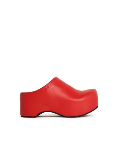 MARNI RED LEATHER SABOTS