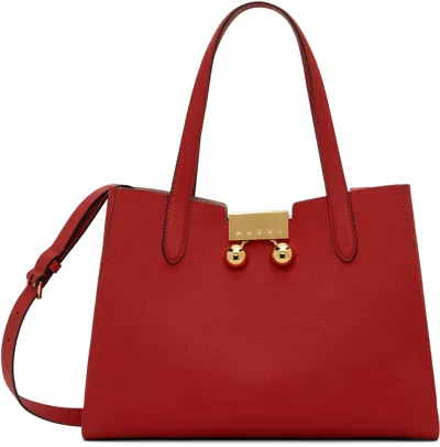 Marni Red Leather Trunkaroo Small Tote In 00r69 Hot Red