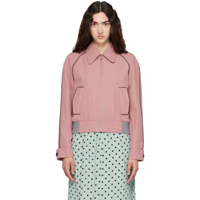 Marni Red Plaid Crop Bomber Jacket In Multi