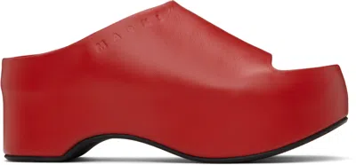 MARNI RED PLATFORM HEELED SANDALS