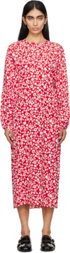 Marni Red Pop Fields Midi Dress In Pfr63 Crimson