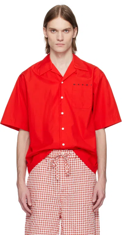 Marni Red Organic Poplin Bowling Shirt With Hidden Logo
