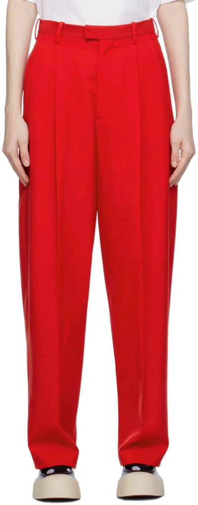 Marni Red Tropical Wool Tailored Trousers