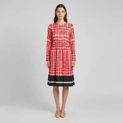 Pre-owned Marni Red/white Printed Satin Belted Midi Dress S