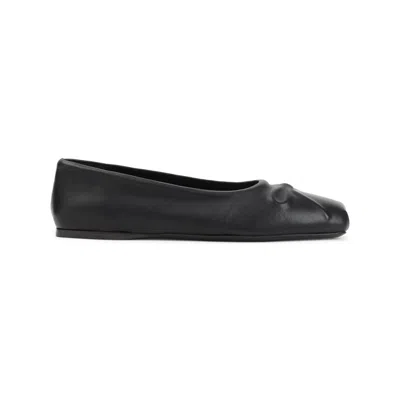 Marni Refined Black Leather Flats With Gathered Detail