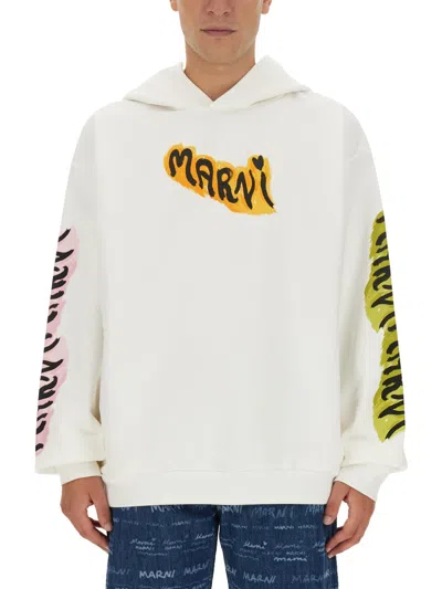 Marni Regular Fit Logo Sweatshirt In White