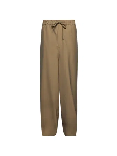 Marni Relaxed-fit Beige Trousers With Drawstring Waist In Brown