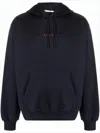 Marni Navy Blue Hoodie With Drawstring Hood And Logo Detail In Black