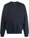 Marni Relaxed-fit Black Long-sleeve Sweatshirt With Embroidered Logo In Blue