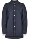 Marni Womens 00b99 Contrast-cuff Relaxed-fit Wool Shirt In Blue