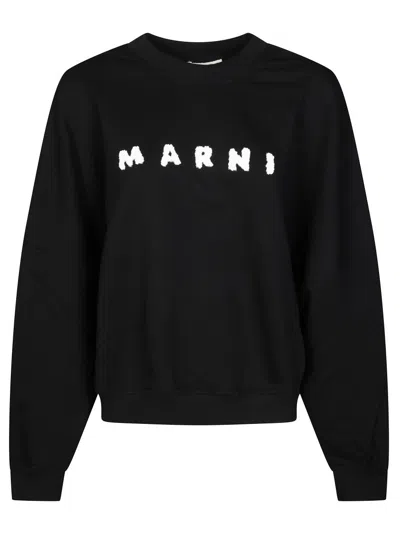 MARNI RELAXED FIT BLACK SWEATSHIRT WITH TEXTURED LOGO