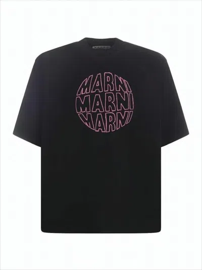MARNI RELAXED FIT BLACK T-SHIRT WITH BOLD GRAPHIC PRINT