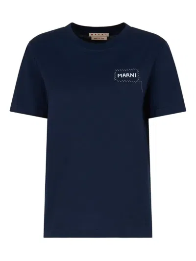 MARNI RELAXED FIT BLACK T-SHIRT WITH SUBTLE EMBROIDERED LOGO