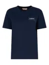 Marni Relaxed Fit Black T-shirt With Subtle Embroidered Logo In Blue