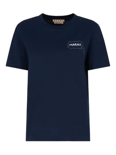 MARNI MARNI RELAXED FIT BLACK T-SHIRT WITH SUBTLE EMBROIDERED LOGO