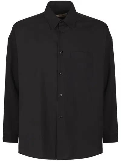 Marni Relaxed Fit Button-up Shirt In Smooth Virgin Wool In Black